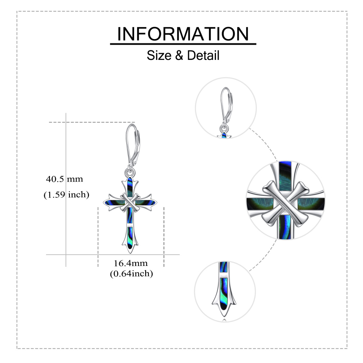 Sterling zilveren Abalone Schelpdieren Kruis Hendel-rug Oorbellen-5