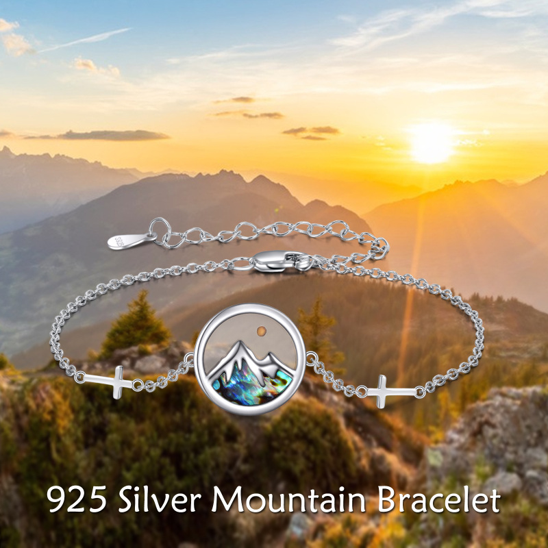 Sterling Silver Abalone Shellfish Cross & Mountains Charm Bracelet with Engraved Word-3
