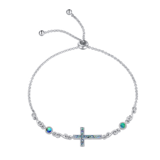 Pulseira com pingente de cruz de abalone e concha de prata esterlina