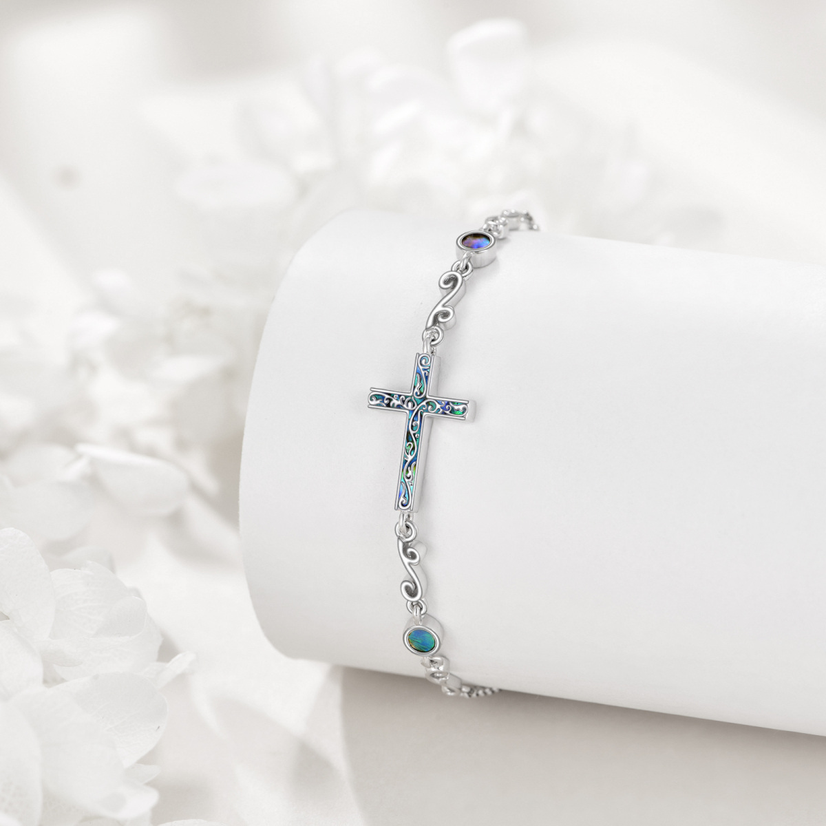 Bracelet pendentif croix en argent sterling avec coquillage d'ormeau-4