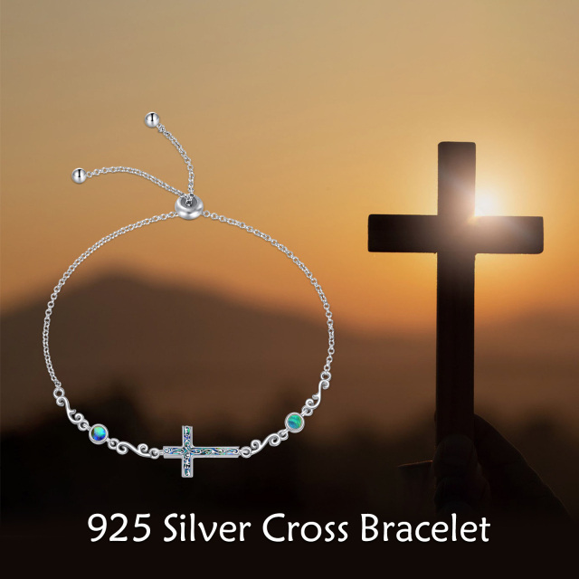 Bracelet pendentif croix en argent sterling avec coquillage d'ormeau-6