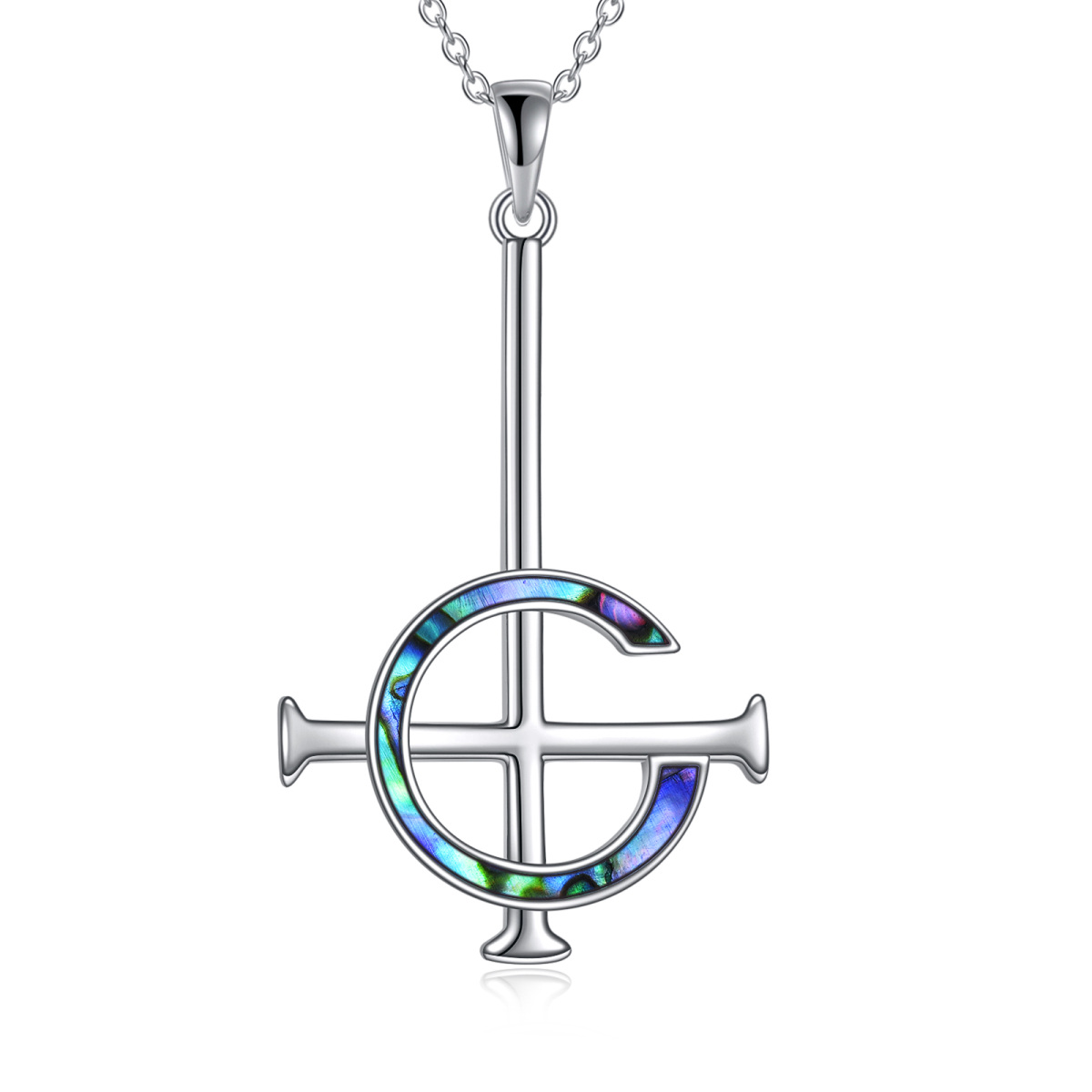 Sterling Silver Abalone Shellfish Cross Pendant Necklace with Initial Letter C-1