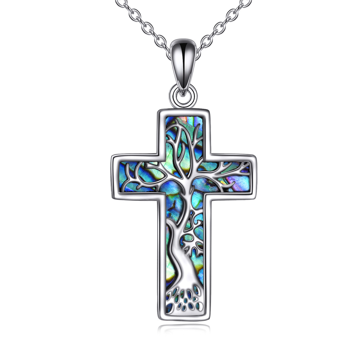 Sterling Silver Abalone Shellfish Cross Pendant Necklace-1