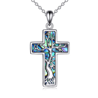 Sterling Silver Abalone Shellfish Cross Pendant Necklace-3