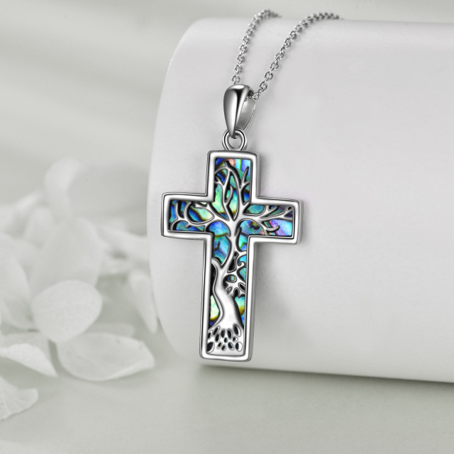 Sterling Silver Abalone Shellfish Cross Pendant Necklace-3