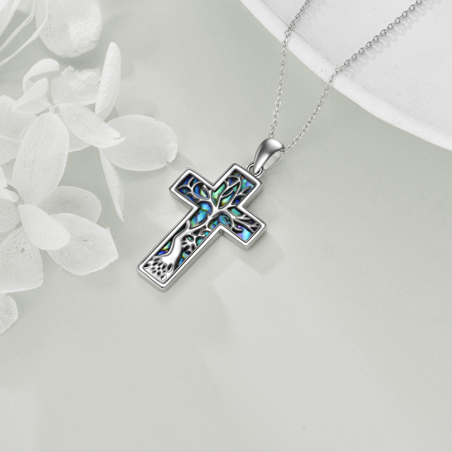 Sterling Silver Abalone Shellfish Cross Pendant Necklace-4