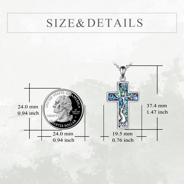 Sterling Silver Abalone Shellfish Cross Pendant Necklace-5