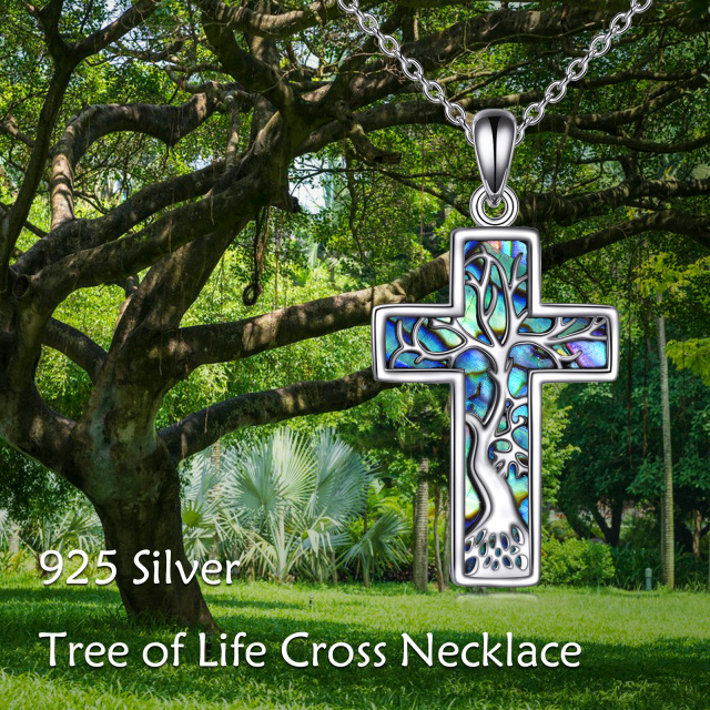 Sterling Silver Abalone Shellfish Cross Pendant Necklace-6