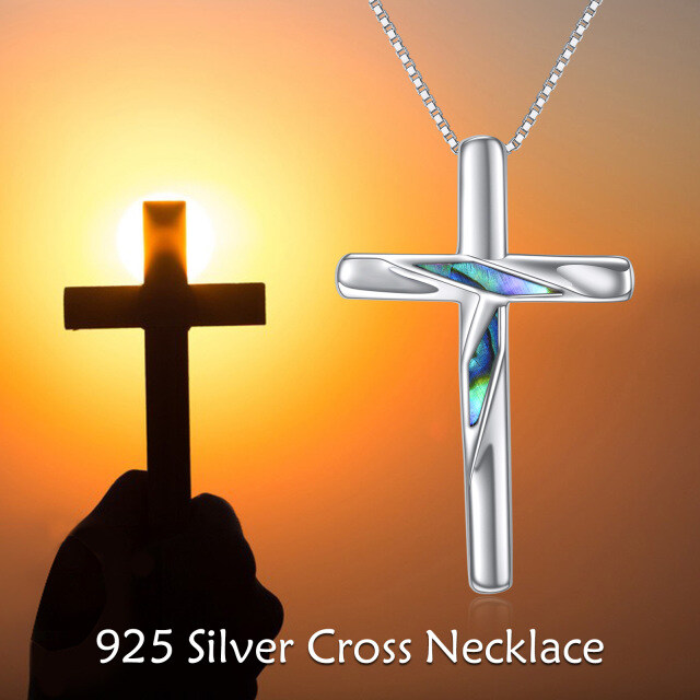 Sterling Silver Abalone Shellfish Cross Pendant Necklace-3