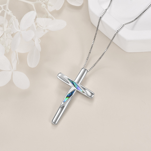 Sterling Silver Abalone Shellfish Cross Pendant Necklace-4