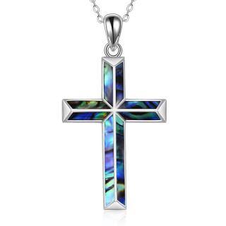 Sterling Silver Abalone Shellfish Cross Pendant Necklace-58