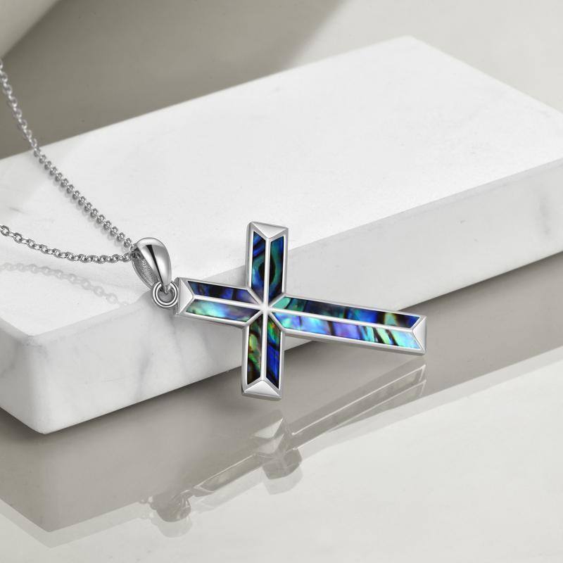 Collana con ciondolo a croce in argento sterling con conchiglia Abalone-4