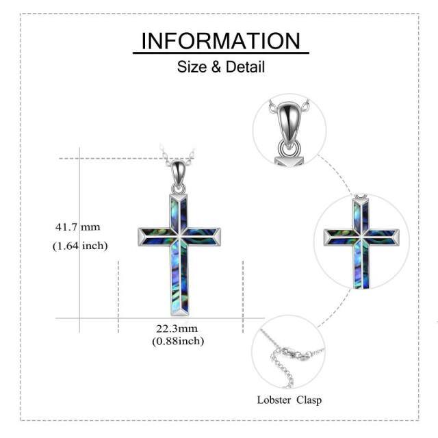 Colar com pingente de cruz de marisco abalone em prata esterlina-5