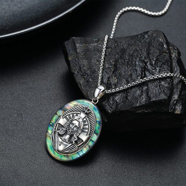 Collana con ciondolo croce di crostacei abalone in argento sterling-3