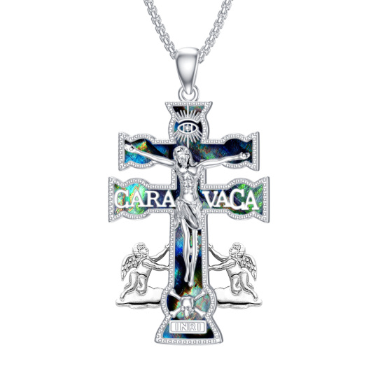 Sterling Silver Abalone Shellfish Cross Pendant Necklace