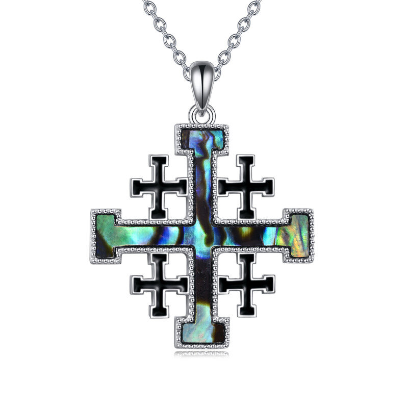 Sterling Silver Abalone Shellfish Cross Pendant Necklace-5