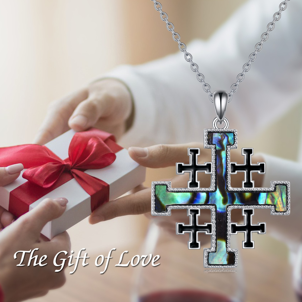 Sterling Silver Abalone Shellfish Cross Pendant Necklace-3