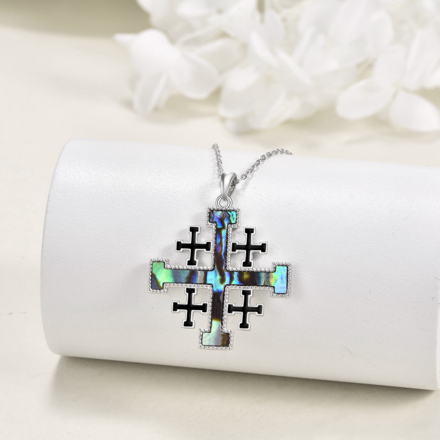 Sterling Silver Abalone Shellfish Cross Pendant Necklace-4