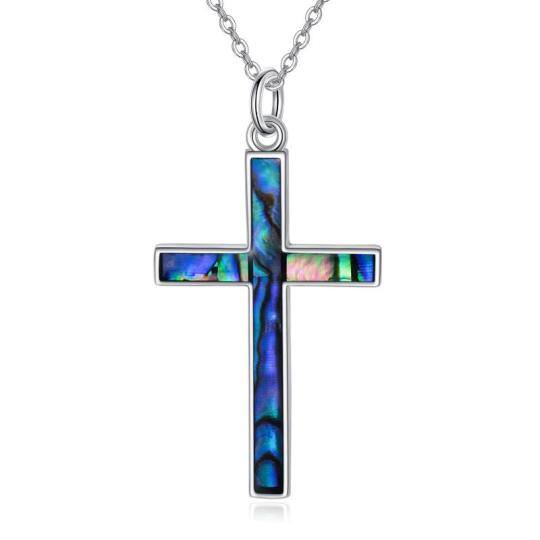 Sterling Silver Abalone Shellfish Cross Pendant Necklace