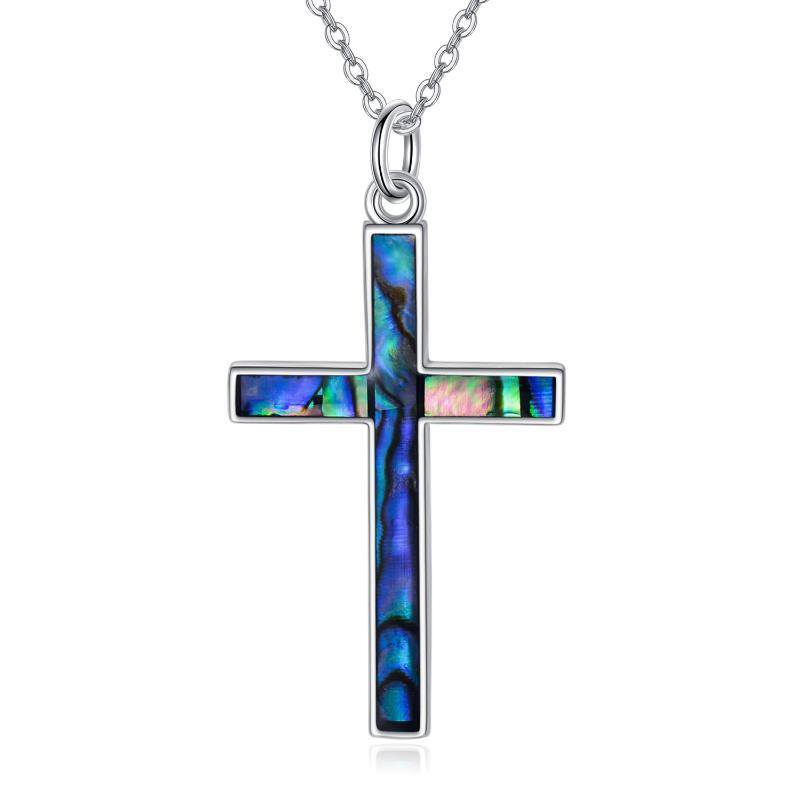 Sterling Silver Abalone Shellfish Cross Pendant Necklace-6