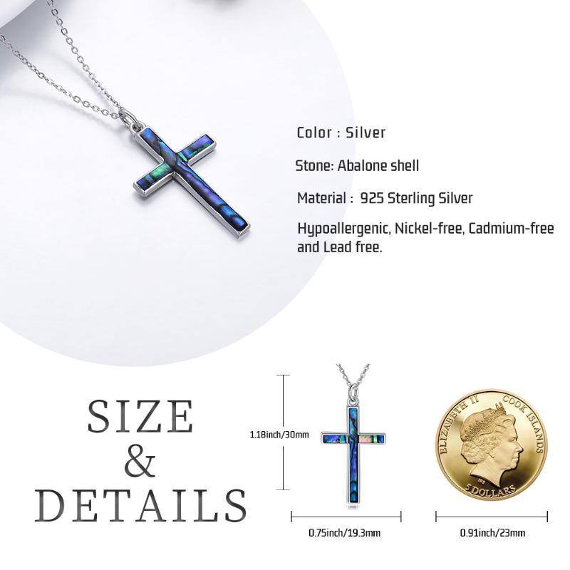 Sterling Silver Abalone Shellfish Cross Pendant Necklace-7