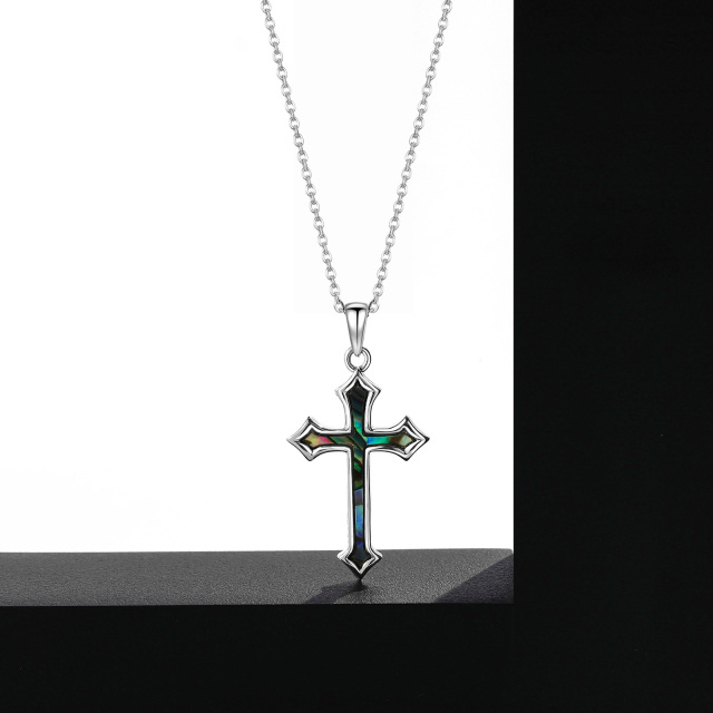 Sterling Silver Abalone Shellfish Cross Pendant Necklace-3