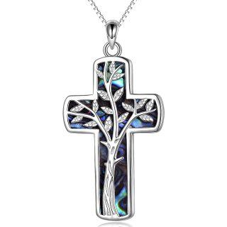 Sterling Silver Abalone Shellfish Cross Pendant Necklace-29