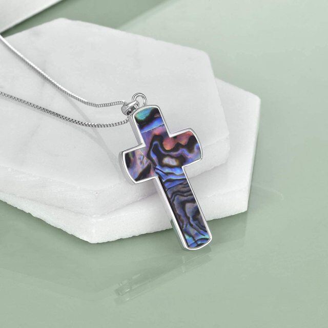 Sterling Silver Abalone Shellfish Cross Pendant Necklace-4