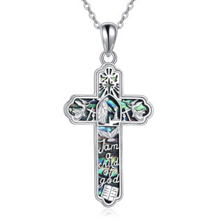 Sterling Silver Abalone Shellfish Cross Pendant Necklace with Engraved Word-8