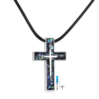 Sterling Silver Abalone Shellfish Cross Urn Necklace for Ashes with Leather Chain-27