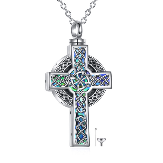 Urnen-Halskette mit Abalone-Muschel-Kreuz aus Sterlingsilber für die Asche