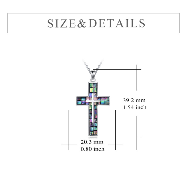 Sterling Silver Abalone Shellfish Double Cross Pendant Necklace-5