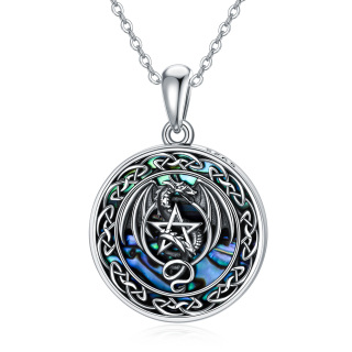 Sterling Silver Abalone Shellfish Dragon With Celtic Knot & Pentagram Pendant Necklace For Women-8