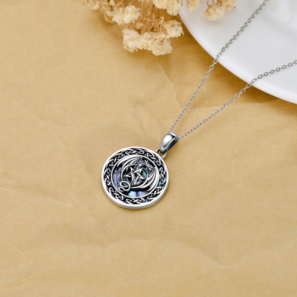 Collar con colgante de dragón de mariscos de abulón de plata de ley con nudo celta y pentagrama para mujer-4