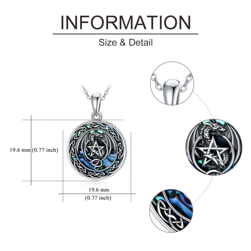 Collar con colgante de dragón de mariscos de abulón de plata de ley con nudo celta y pentagrama para mujer-5