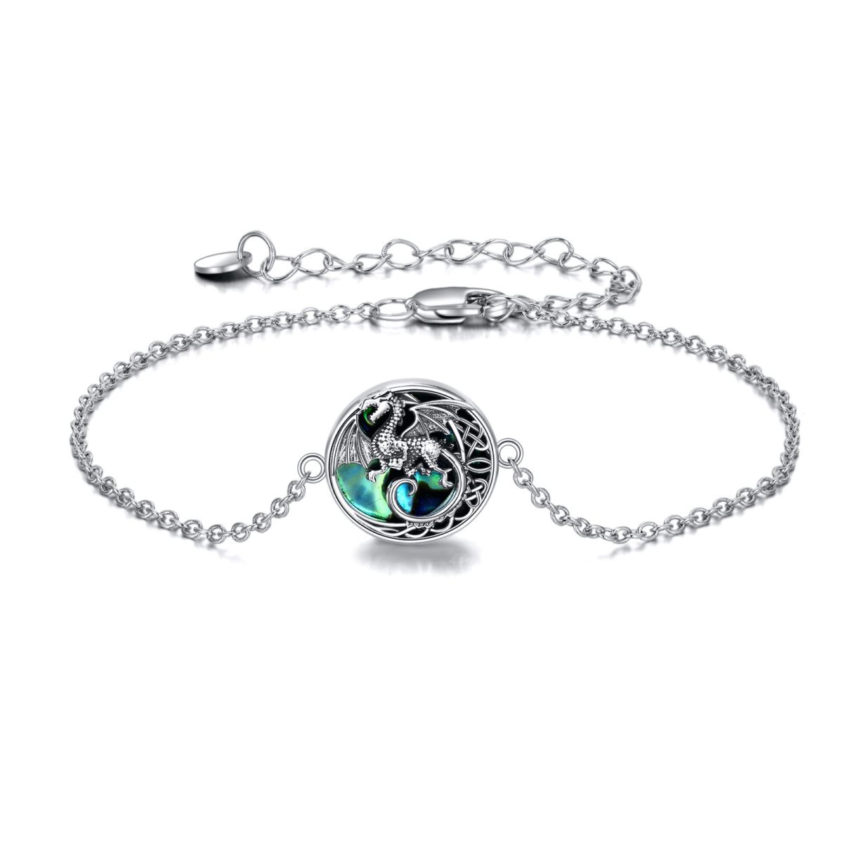 Bracelet en argent sterling avec pendentif dragon en forme d'abalone et de coquillage-1