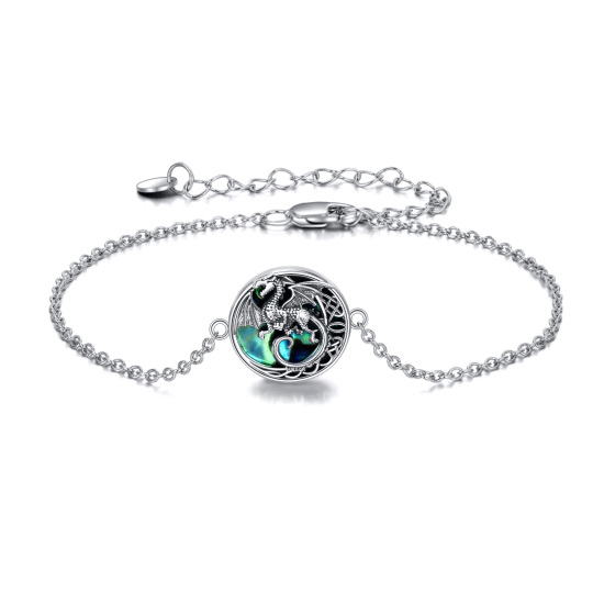 Sterling Silver Abalone Shellfish Dragon Charm Bracelet