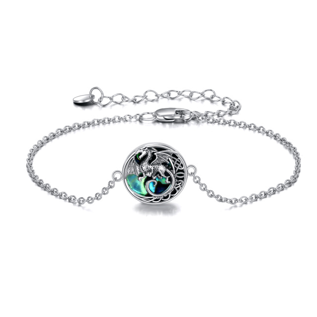 Sterling Silver Abalone Shellfish Dragon Pendant Bracelet-3