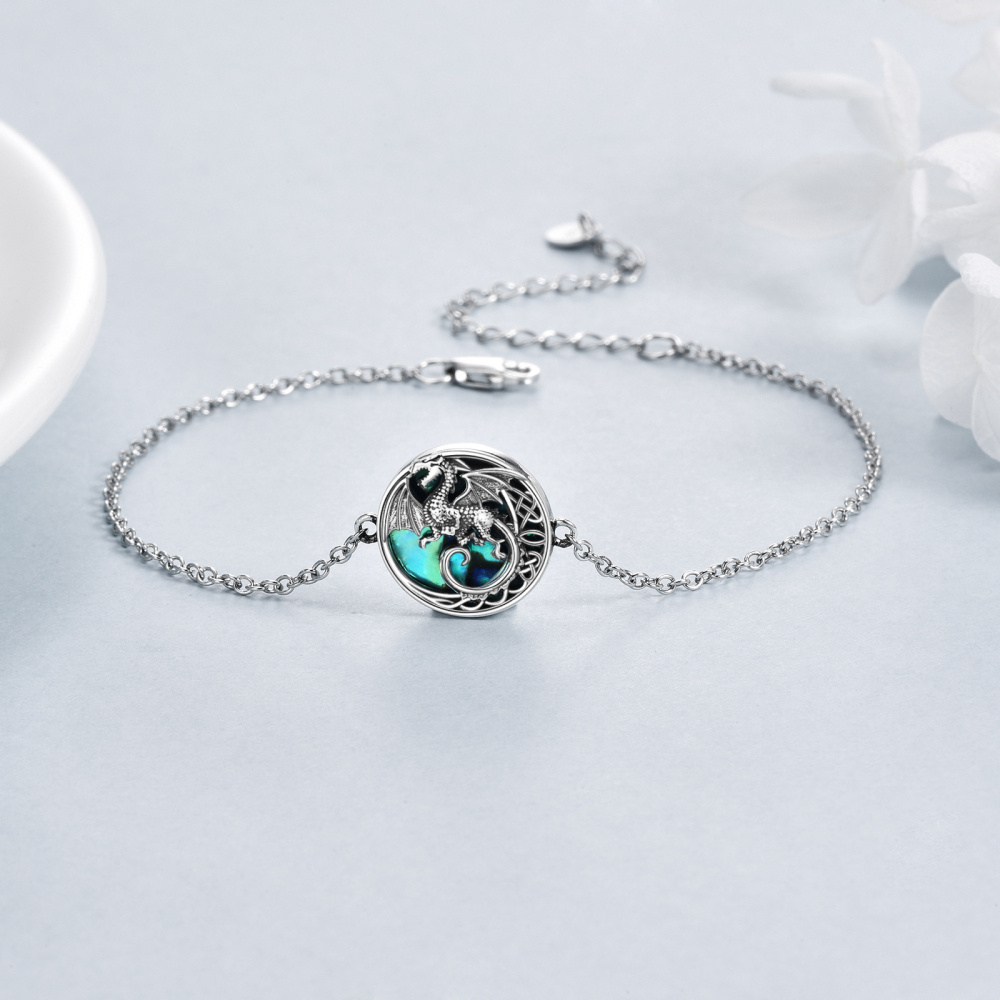 Sterling Silver Abalone Shellfish Dragon Charm Bracelet-3