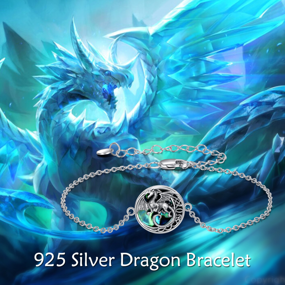 Sterling Silver Abalone Shellfish Dragon Charm Bracelet-6