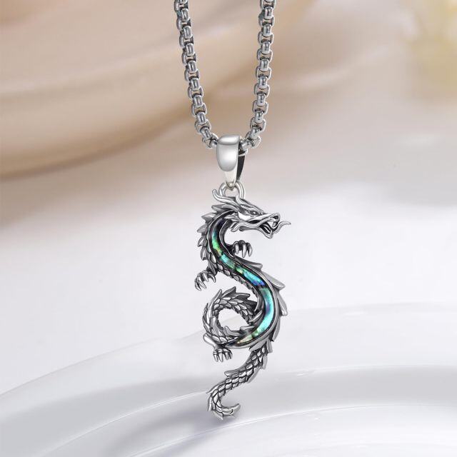 Sterling Silver Abalone Shellfish Dragon Pendant Necklace for Men-4