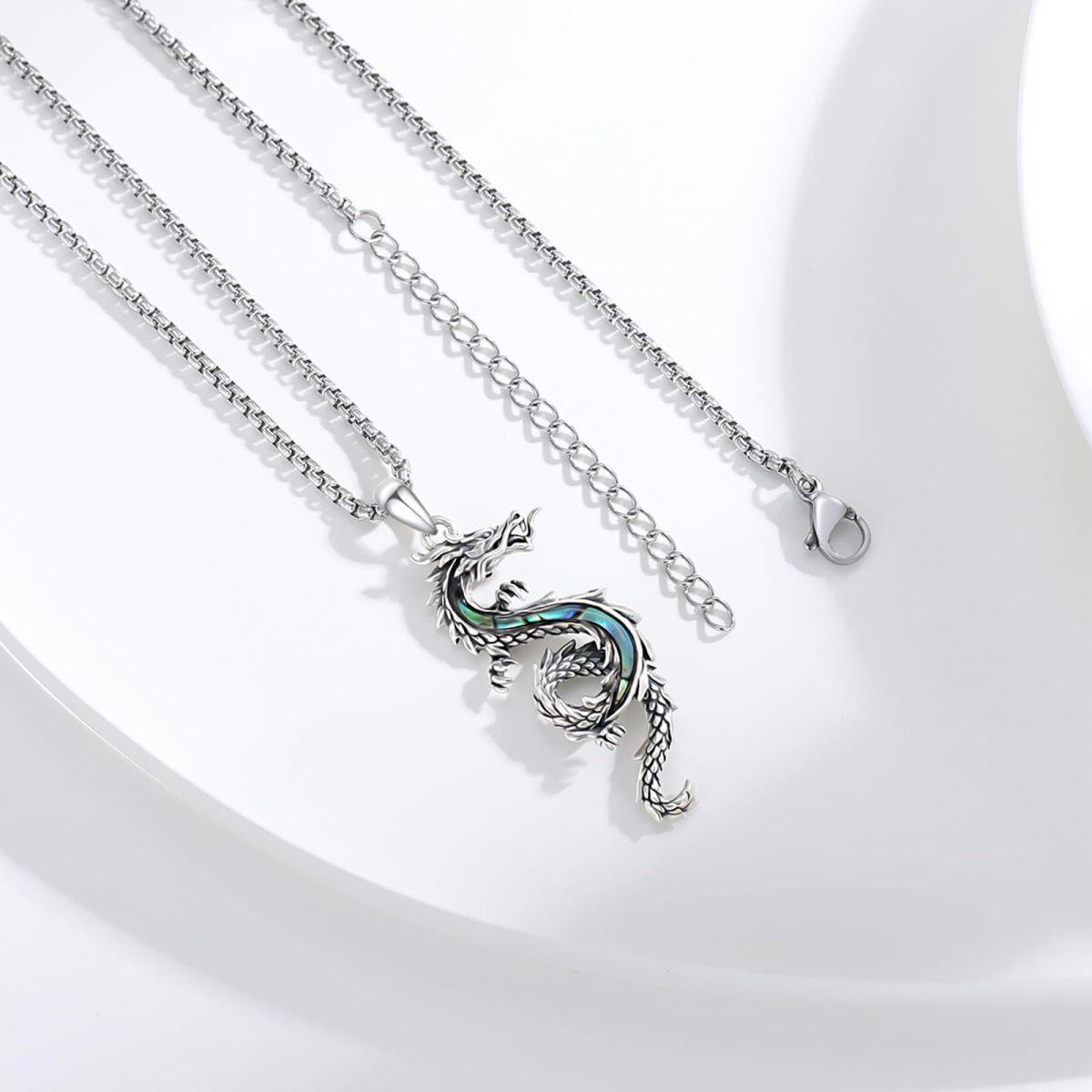 Sterling Silver Abalone Shellfish Dragon Pendant Necklace for Men-5