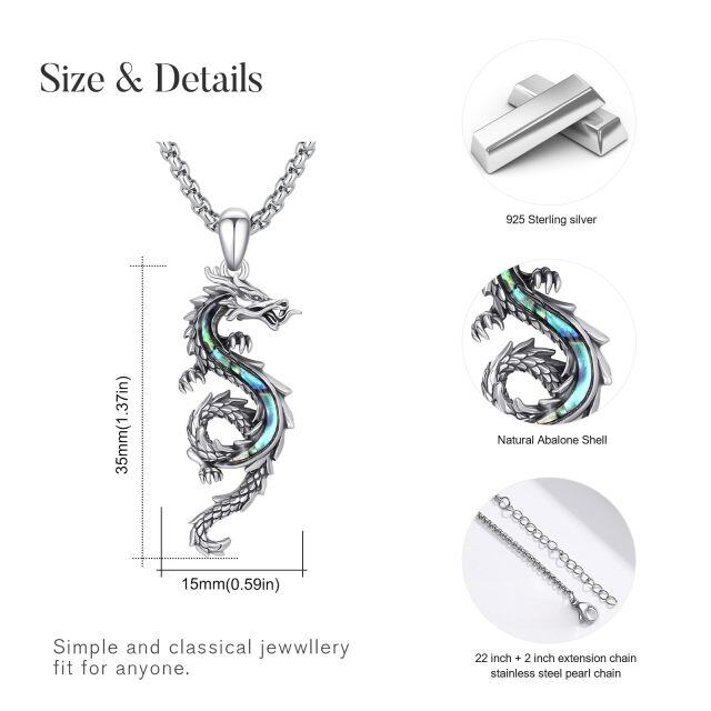 Sterling Silver Abalone Shellfish Dragon Pendant Necklace for Men-6