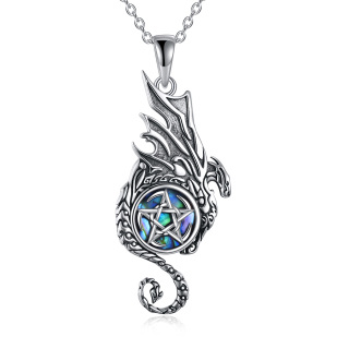 Sterling Silver Abalone Shellfish Dragon Pendant Necklace-11