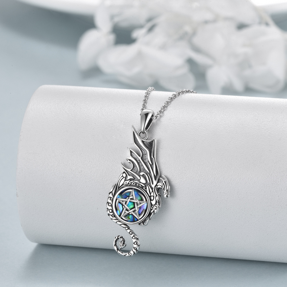 Sterling Silver Abalone Shellfish Dragon Pendant Necklace-4