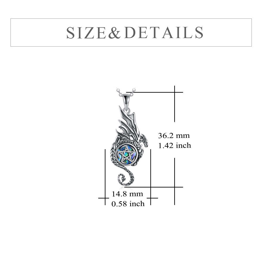 Sterling Silver Abalone Shellfish Dragon Pendant Necklace-5