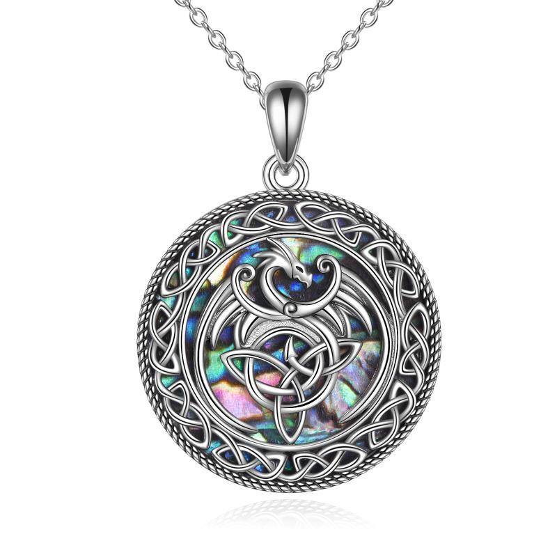 Sterling Silver Abalone Shellfish Dragon Pendant Necklace-1