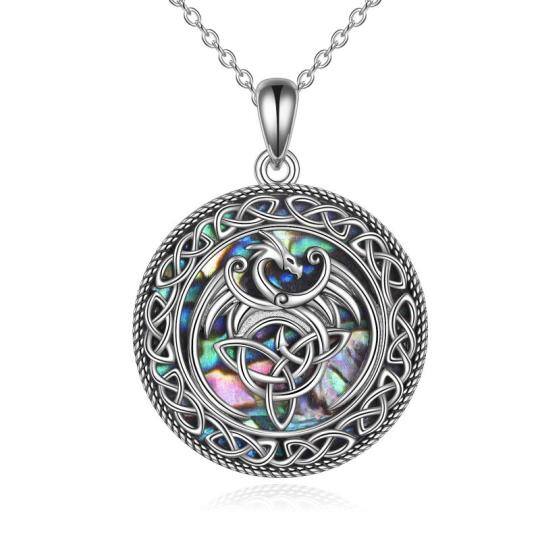 Sterling Silver Abalone Shellfish Dragon Pendant Necklace