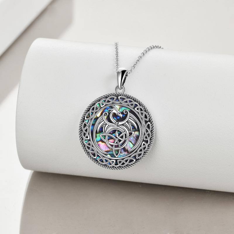 Collar de plata de ley Abalone Shellfish Dragon Pendant-3