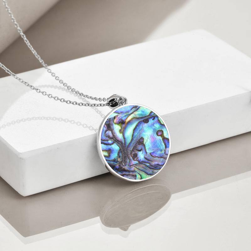 Sterling Silver Abalone Shellfish Dragon Pendant Necklace-4